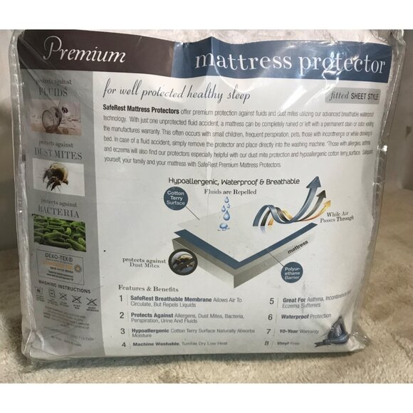 SafeRest Mattress Protector Fitted Sheet Style King Hypoallergenic Waterproof - Picture 3 of 5